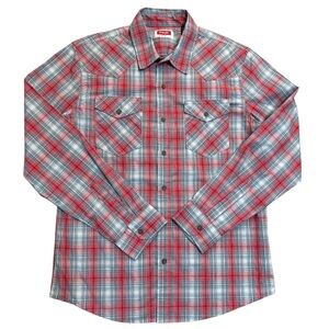 Wrangler Red and Gray Plaid Men's Long Sleeve Button Down Shirt Size Medium
